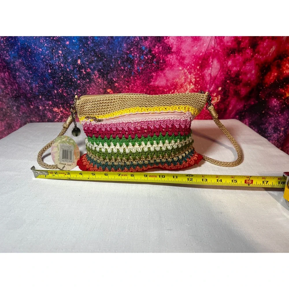 2014 The Sak Classic Mini Crossbody Bag Hand Crocheted Beach Stripe 106122 NEW
